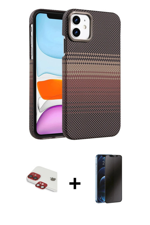 ieg™ iPhone 11 Kılıf Doruk Serisi - Siyah 3D Antistatik Hayalet Cam Ekran Koruyucu + Kırmızı Pers Al