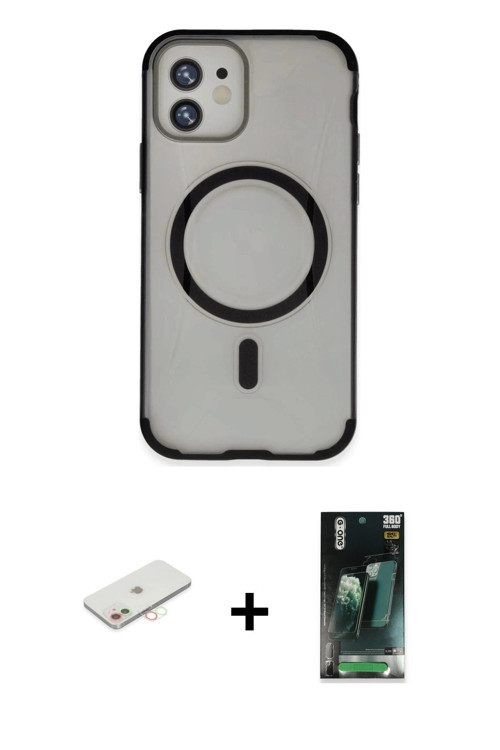 ieg™ iPhone 11 Kılıf Eksen Klasik Koleksiyonu - Siyah 360 Mat Full Body Arka Koruyucu + Yeşil Renkli