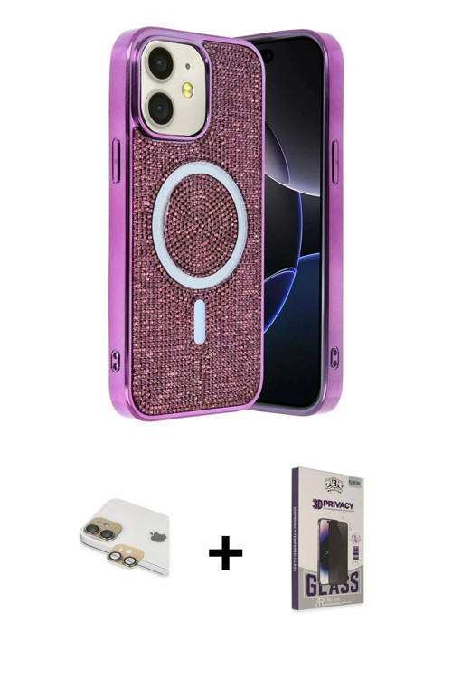 ieg™ iPhone 11 Kılıf Eksen Çizgi - Siyah Bilvis Hayalet Cam Ekran Koruyucu + Gold Pers Alüminyum Kam