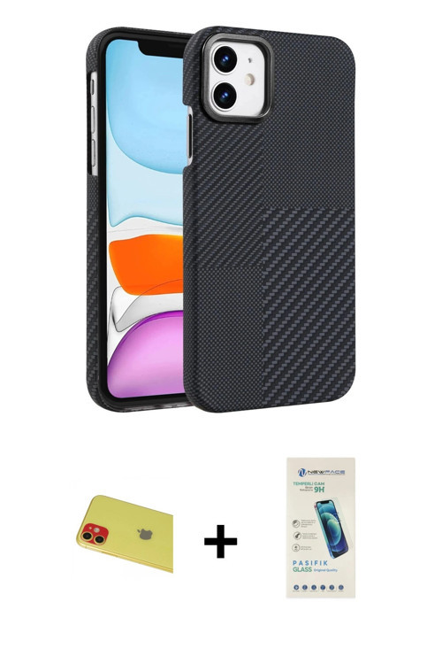 ieg™ iPhone 11 Kılıf Doruk Serisi - Şeffaf Pasifik Cam Ekran Koruyucu + Kırmızı Rainbow Kamera Lens