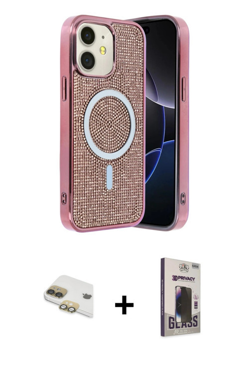 ieg™ iPhone 11 Kılıf Eksen Çizgi - Siyah Bilvis Hayalet Cam Ekran Koruyucu + Gold Pers Alüminyum Kam