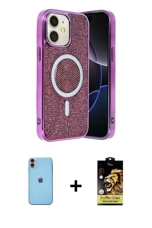 ieg™ iPhone 11 Kılıf Eksen Çizgi - Siyah Buffer Cam Ekran Koruyucu + Turuncu Neon Fosforlu Kamera Le