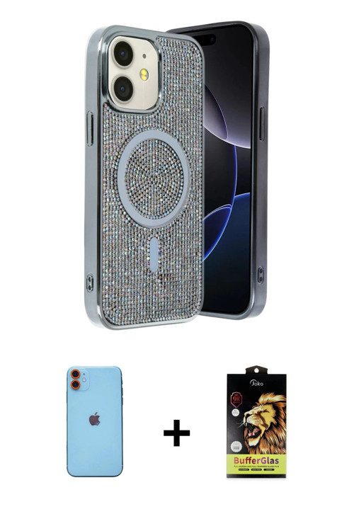 ieg™ iPhone 11 Kılıf Eksen Çizgi - Siyah Buffer Cam Ekran Koruyucu + Turuncu Neon Fosforlu Kamera Le