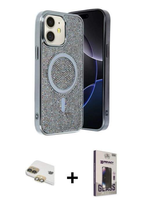 ieg™ iPhone 11 Kılıf Eksen Çizgi - Siyah Bilvis Hayalet Cam Ekran Koruyucu + Gold Pers Alüminyum Kam