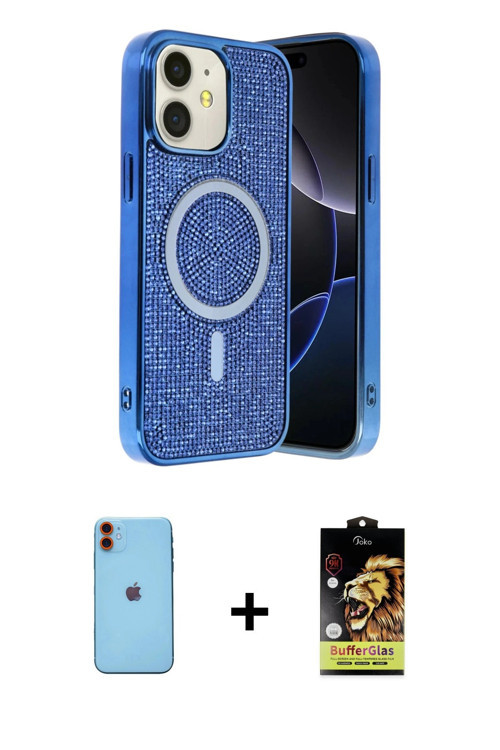 ieg™ iPhone 11 Kılıf Eksen Çizgi - Siyah Buffer Cam Ekran Koruyucu + Turuncu Neon Fosforlu Kamera Le