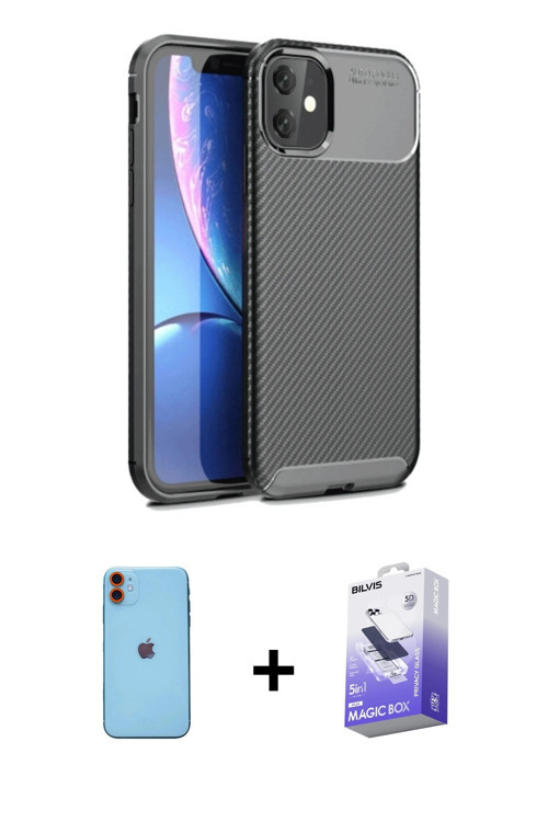 ieg™ iPhone 11 Kılıf Eksen Form Prime - Siyah Bilvis 5in1 5D Magic Hayalet Cam Ekran Koruyucu + Turu