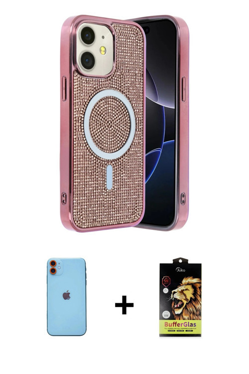 ieg™ iPhone 11 Kılıf Eksen Çizgi - Siyah Buffer Cam Ekran Koruyucu + Turuncu Neon Fosforlu Kamera Le