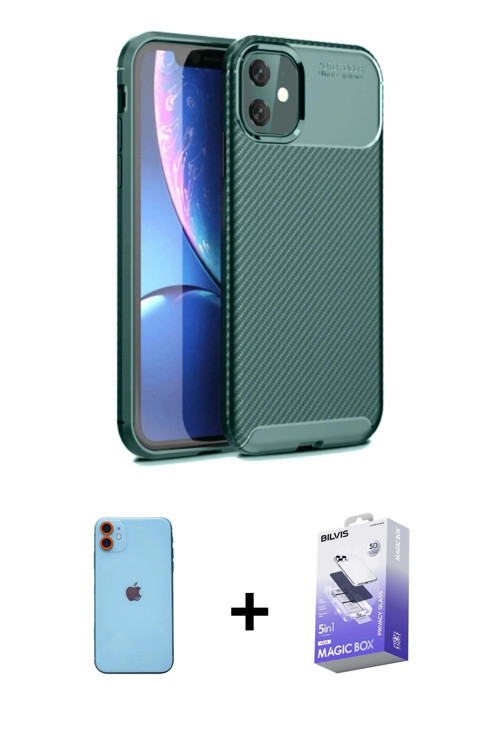 ieg™ iPhone 11 Kılıf Eksen Form Prime - Siyah Bilvis 5in1 5D Magic Hayalet Cam Ekran Koruyucu + Turu