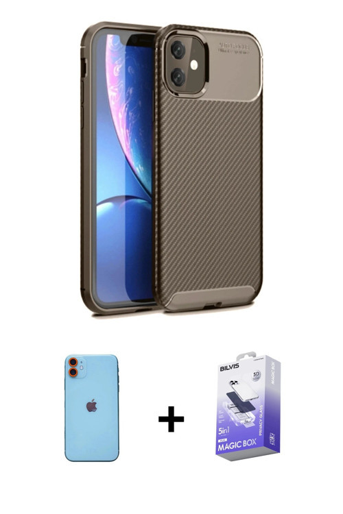 ieg™ iPhone 11 Kılıf Eksen Form Prime - Siyah Bilvis 5in1 5D Magic Hayalet Cam Ekran Koruyucu + Turu