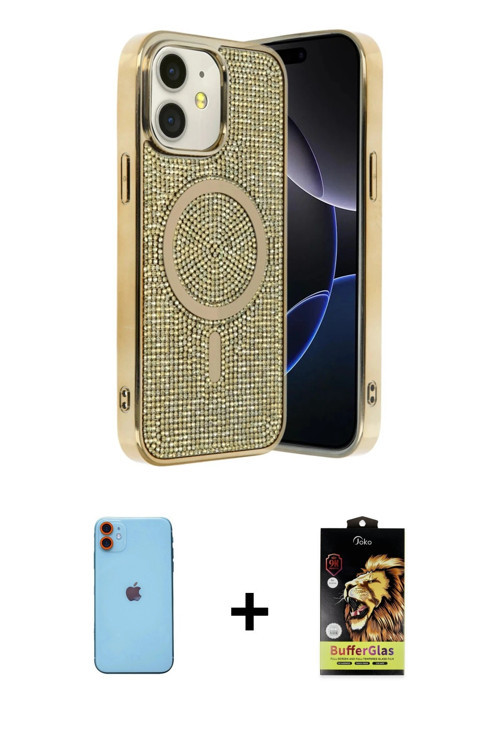 ieg™ iPhone 11 Kılıf Eksen Çizgi - Siyah Buffer Cam Ekran Koruyucu + Turuncu Neon Fosforlu Kamera Le