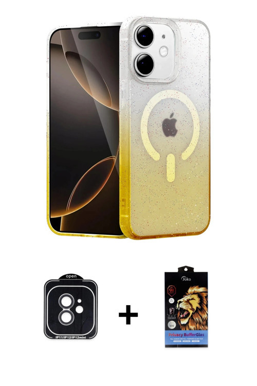 ieg™ iPhone 11 Kılıf Eksen Minimal Özel Seri - Siyah Buffer Hayalet Cam Ekran Koruyucu + Siyah PVD M