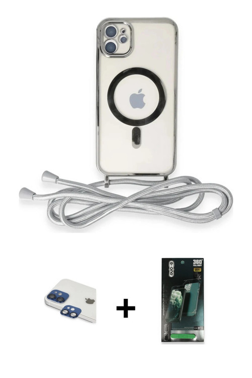 ieg™ iPhone 11 Kılıf Eksen Özel Seri - Siyah 360 Mat Full Body Arka Koruyucu + Lacivert Pers Alüminy