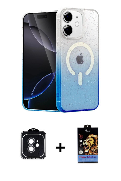 ieg™ iPhone 11 Kılıf Eksen Minimal Özel Seri - Siyah Buffer Hayalet Cam Ekran Koruyucu + Siyah PVD M