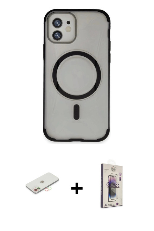 ieg™ iPhone 11 Kılıf Eksen Klasik Koleksiyonu - Siyah Bilvis 3D Cam Ekran Koruyucu + Yeşil Renkli Ka