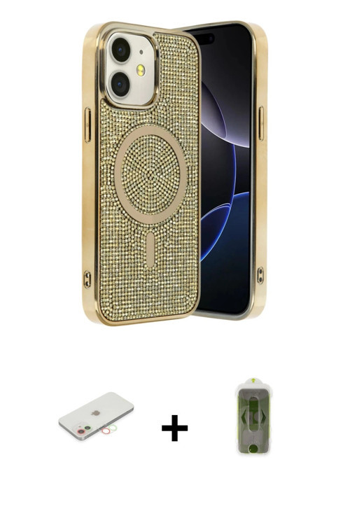 ieg™ iPhone 11 Kılıf Eksen Çizgi - Siyah Joko Magic 5D Hayalet Cam + Yeşil Renkli Kamera Lens Koruma