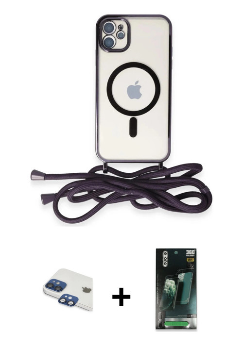 ieg™ iPhone 11 Kılıf Eksen Özel Seri - Siyah 360 Mat Full Body Arka Koruyucu + Lacivert Pers Alüminy