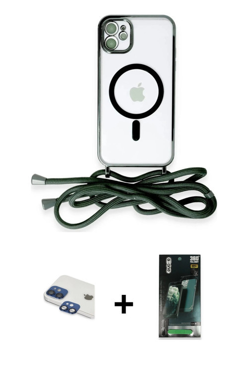 ieg™ iPhone 11 Kılıf Eksen Özel Seri - Siyah 360 Mat Full Body Arka Koruyucu + Lacivert Pers Alüminy