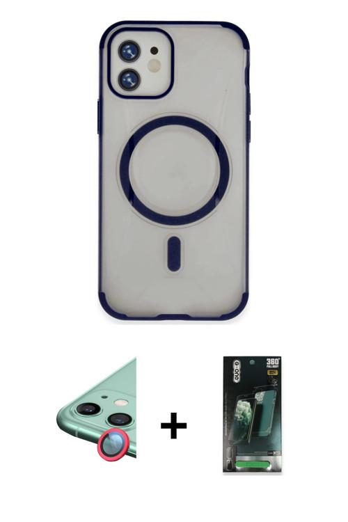 ieg™ iPhone 11 Kılıf Eksen Klasik Koleksiyonu - Siyah 360 Mat Full Body Arka Koruyucu + Kırmızı Raze