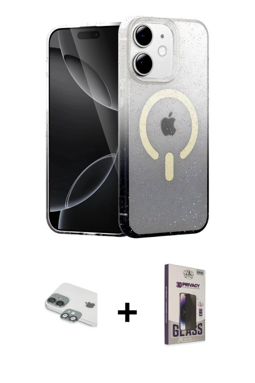 ieg™ iPhone 11 Kılıf Eksen Minimal Özel Seri - Siyah Bilvis Hayalet Cam Ekran Koruyucu + Yeşil Pers