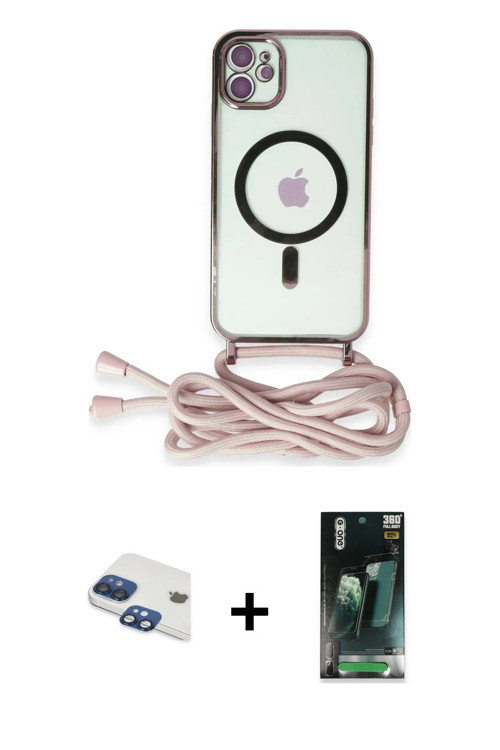 ieg™ iPhone 11 Kılıf Eksen Özel Seri - Şeffaf 360 Full Body Arka Koruyucu + Lacivert Pers Alüminyum