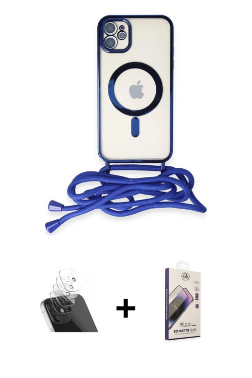 ieg™ iPhone 11 Kılıf Eksen Özel Seri - Siyah Bilvis 3D Mat Cam Ekran Koruyucu + Şeffaf Kamera Lens K