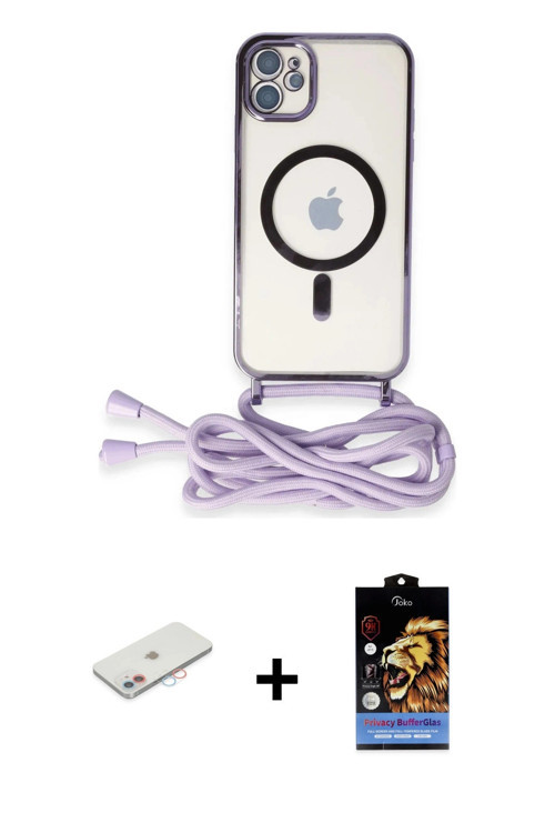 ieg™ iPhone 11 Kılıf Eksen Özel Seri - Siyah Buffer Hayalet Cam Ekran Koruyucu + Pembe Renkli Kamera