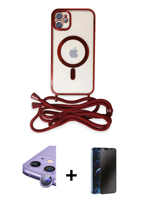 ieg™ iPhone 11 Kılıf Eksen Özel Seri - Siyah 3D Antistatik Hayalet Cam Ekran Koruyucu + Mor Raze Met