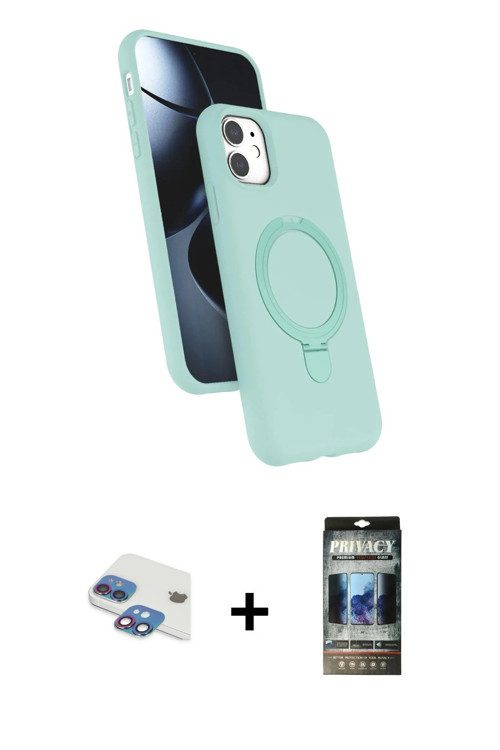 ieg™ iPhone 11 Kılıf İz Işık Koleksiyonu - Siyah 34D Hayalet Izgaralı Cam + Gökkuşağı Pers Alüminyum
