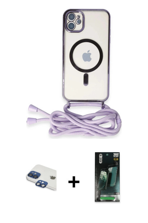 ieg™ iPhone 11 Kılıf Eksen Özel Seri - Şeffaf 360 Full Body Arka Koruyucu + Lacivert Pers Alüminyum