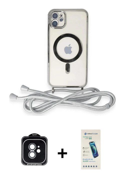 ieg™ iPhone 11 Kılıf Eksen Özel Seri - Şeffaf Pasifik Cam Ekran Koruyucu + Yeşil PVD Metal Kamera Le