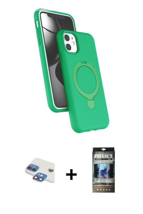 ieg™ iPhone 11 Kılıf İz Işık Koleksiyonu - Siyah 34D Hayalet Izgaralı Cam + Gökkuşağı Pers Alüminyum