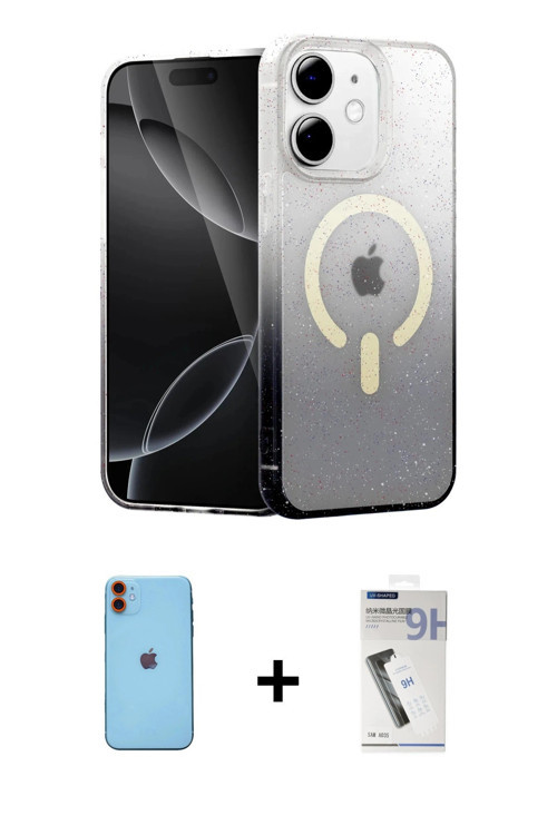 ieg™ iPhone 11 Kılıf Eksen Minimal Özel Seri - Şeffaf Uv Polymer Nano Ekran Koruyucu + Turuncu Neon