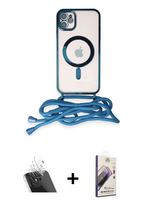 ieg™ iPhone 11 Kılıf Eksen Özel Seri - Siyah Bilvis 3D Mat Cam Ekran Koruyucu + Şeffaf Kamera Lens K