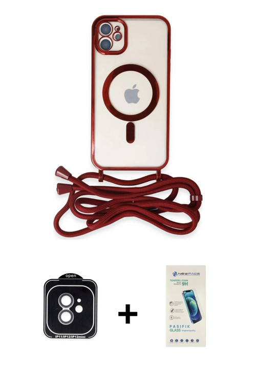 ieg™ iPhone 11 Kılıf Eksen Özel Seri - Şeffaf Pasifik Cam Ekran Koruyucu + Yeşil PVD Metal Kamera Le