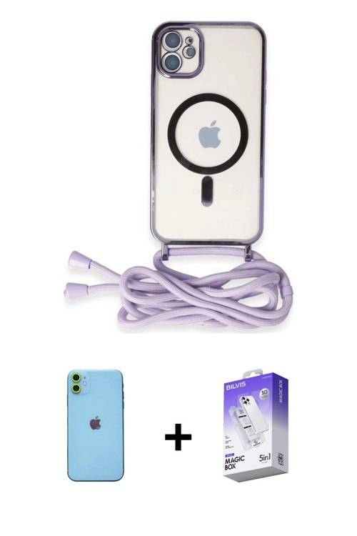 ieg™ iPhone 11 Kılıf Eksen Özel Seri - Siyah Bilvis 5in1 3D Magic Cam Ekran Koruyucu + Yeşil Neon Fo