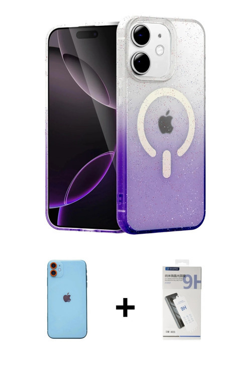ieg™ iPhone 11 Kılıf Eksen Minimal Özel Seri - Şeffaf Uv Polymer Nano Ekran Koruyucu + Turuncu Neon