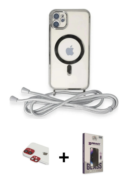 ieg™ iPhone 11 Kılıf Eksen Özel Seri - Siyah Bilvis Hayalet Cam Ekran Koruyucu + Kırmızı Pers Alümin