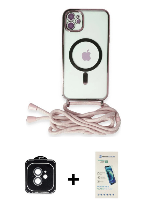 ieg™ iPhone 11 Kılıf Eksen Özel Seri - Şeffaf Pasifik Cam Ekran Koruyucu + Yeşil PVD Metal Kamera Le