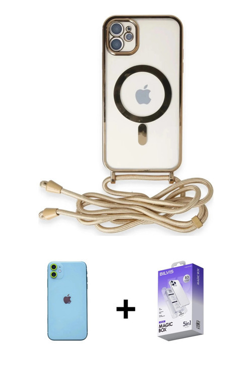 ieg™ iPhone 11 Kılıf Eksen Özel Seri - Siyah Bilvis 5in1 3D Magic Cam Ekran Koruyucu + Yeşil Neon Fo