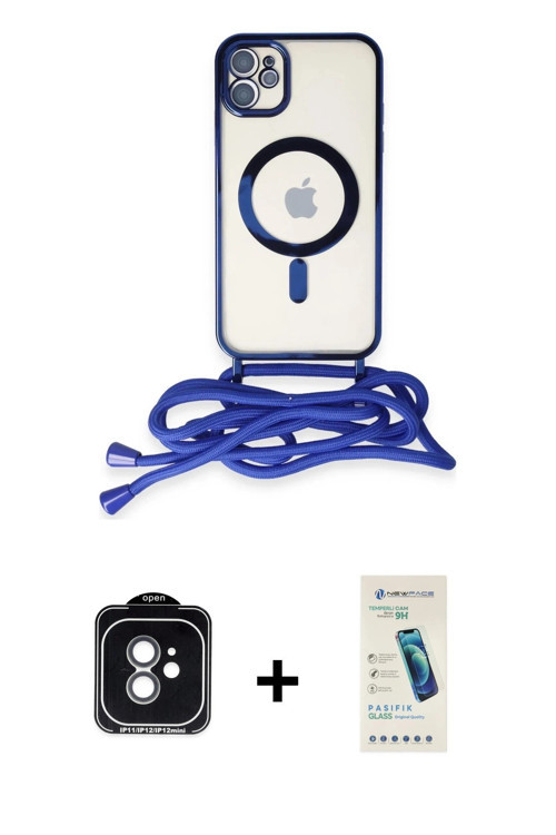 ieg™ iPhone 11 Kılıf Eksen Özel Seri - Şeffaf Pasifik Cam Ekran Koruyucu + Yeşil PVD Metal Kamera Le