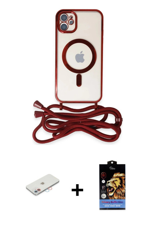 ieg™ iPhone 11 Kılıf Eksen Özel Seri - Siyah Buffer Hayalet Cam Ekran Koruyucu + Pembe Renkli Kamera