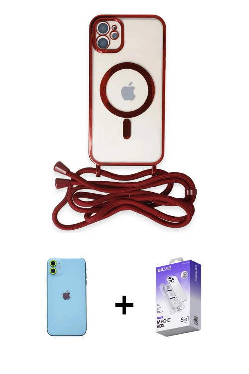 ieg™ iPhone 11 Kılıf Eksen Özel Seri - Siyah Bilvis 5in1 3D Magic Cam Ekran Koruyucu + Yeşil Neon Fo