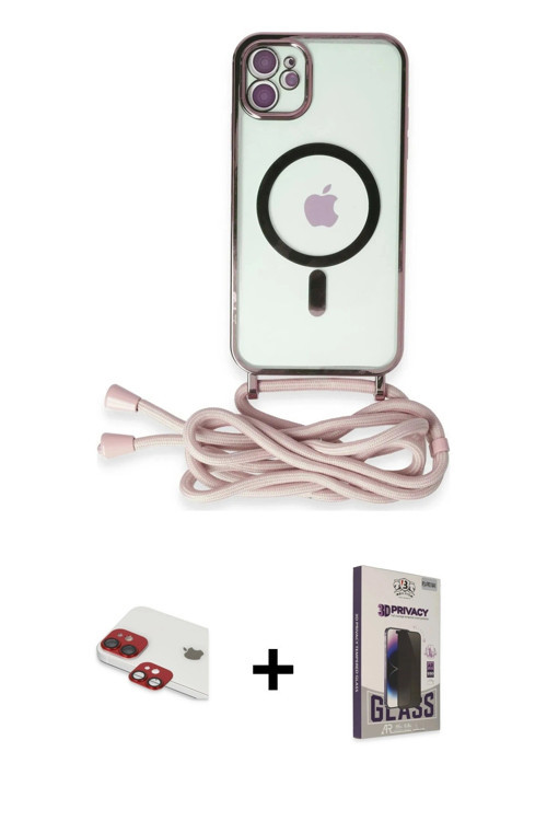 ieg™ iPhone 11 Kılıf Eksen Özel Seri - Siyah Bilvis Hayalet Cam Ekran Koruyucu + Kırmızı Pers Alümin