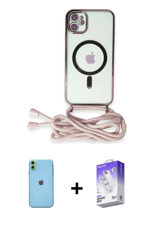 ieg™ iPhone 11 Kılıf Eksen Özel Seri - Siyah Bilvis 5in1 3D Magic Cam Ekran Koruyucu + Yeşil Neon Fo