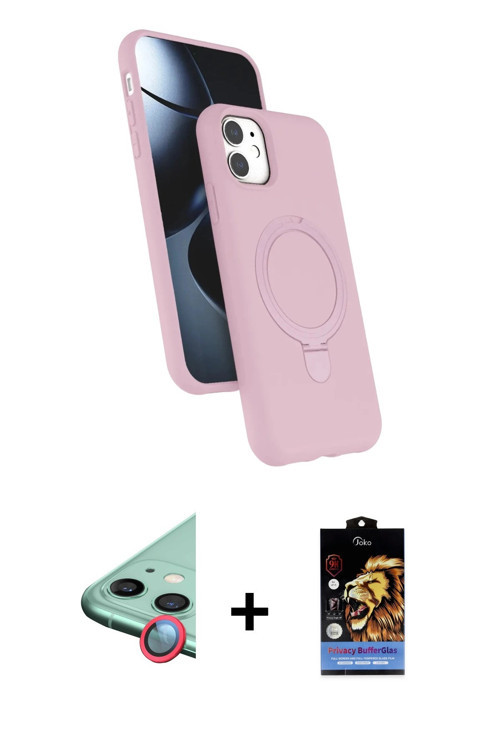 ieg™ iPhone 11 Kılıf İz Işık Koleksiyonu - Siyah Buffer Hayalet Cam Ekran Koruyucu + Kırmızı Raze Me