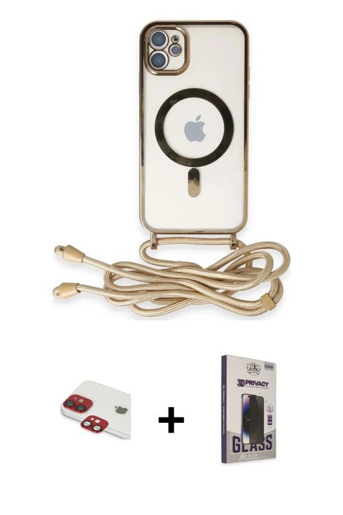 ieg™ iPhone 11 Kılıf Eksen Özel Seri - Siyah Bilvis Hayalet Cam Ekran Koruyucu + Kırmızı Pers Alümin