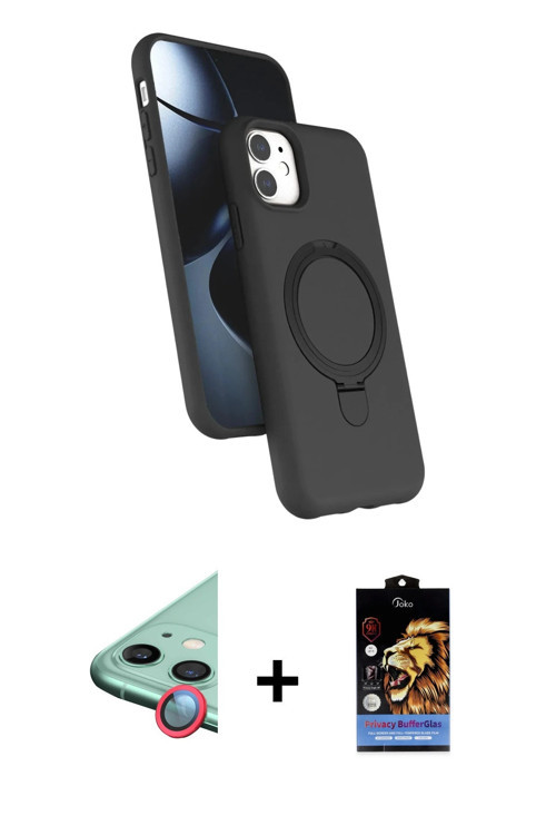 ieg™ iPhone 11 Kılıf İz Işık Koleksiyonu - Siyah Buffer Hayalet Cam Ekran Koruyucu + Kırmızı Raze Me