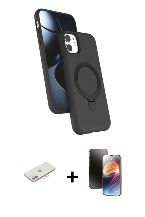 ieg™ iPhone 11 Kılıf İz Işık Koleksiyonu - Siyah 3D Antistatik Mat Seramik Nano Ekran Koruyucu + Pem