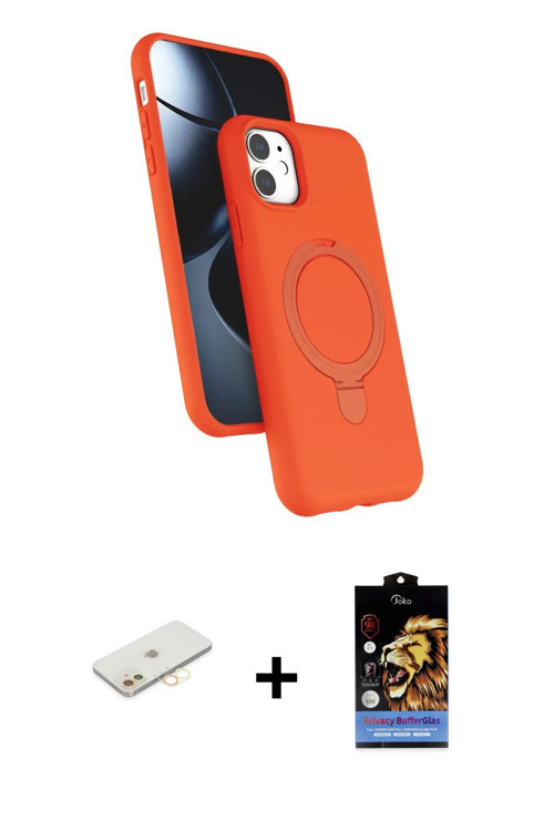 ieg™ iPhone 11 Kılıf İz Işık Koleksiyonu - Siyah Buffer Hayalet Cam Ekran Koruyucu + Sarı Renkli Kam