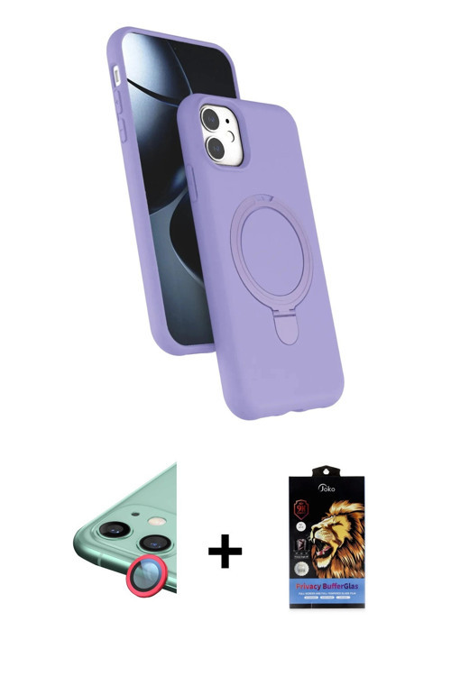 ieg™ iPhone 11 Kılıf İz Işık Koleksiyonu - Siyah Buffer Hayalet Cam Ekran Koruyucu + Kırmızı Raze Me